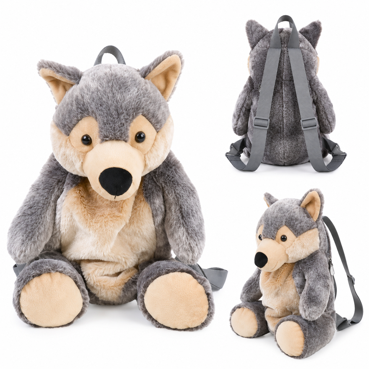 Gray Wolf Plush Backpack